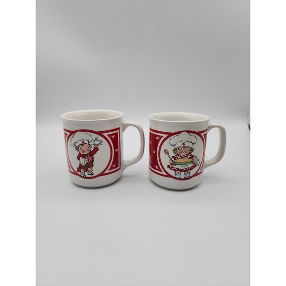 Campbell Soup Kids CSC Coffee Mugs Vintage Pair of Stoneware Cups Chef Hats - Picture 2 of 12